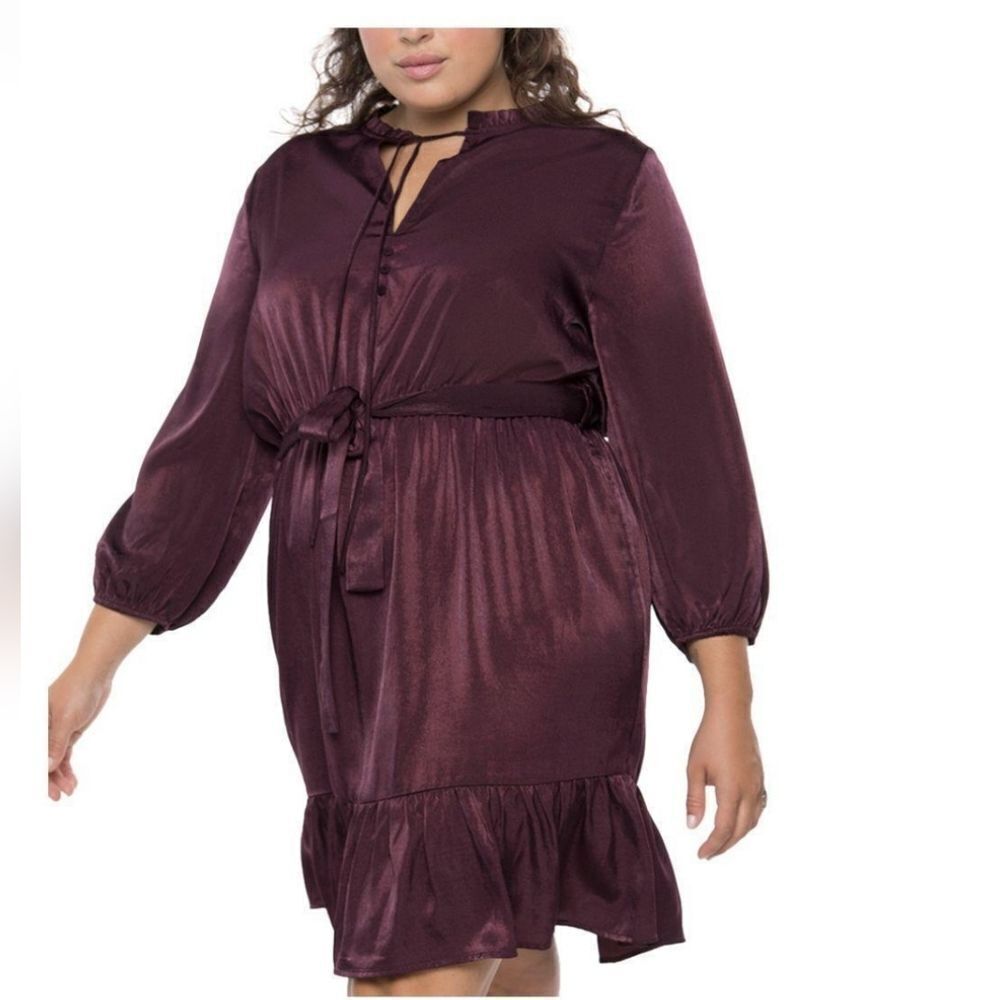 Black Tape_ Trendy Satin Elastic-Waist Dress sz 1x